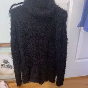 Fuzzy black turtleneck sweater
